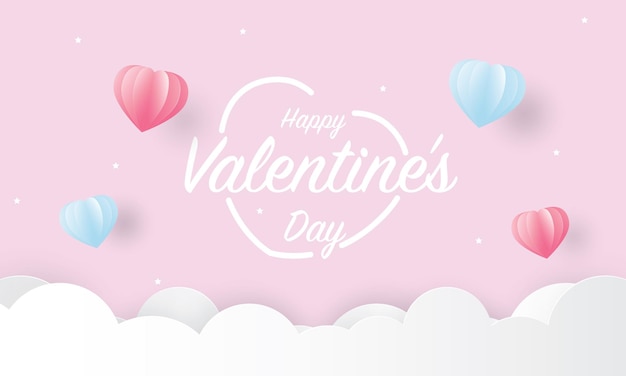 Happy Valentine's Day Text with pink and blue hearts