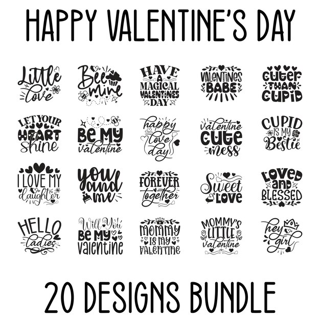 Vector happy valentine's day tshirt and svg 20 designs bundle valentine svg quotes vector eps files