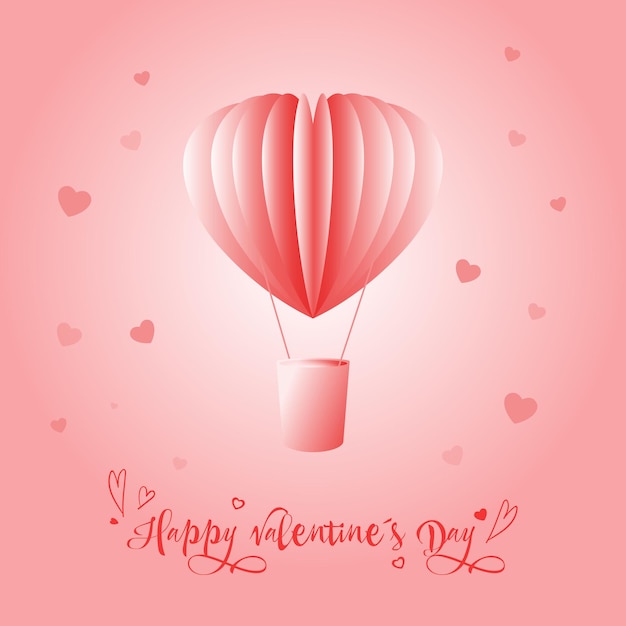 Happy Valentine's Day. A vector postcard template for a holiday with a pink volumetric balloon with a basket.