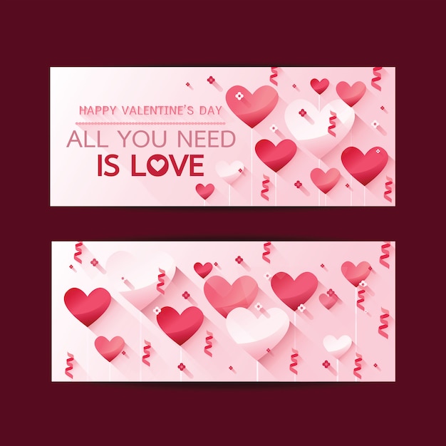 Happy Valentine's Day vertical banners set with hearts