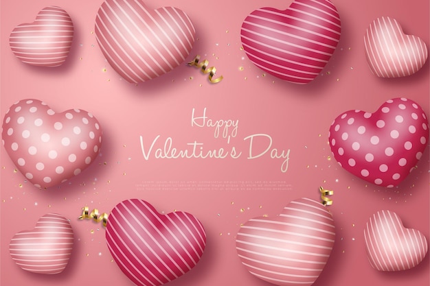 Happy Valentine's Day with flying love balloon