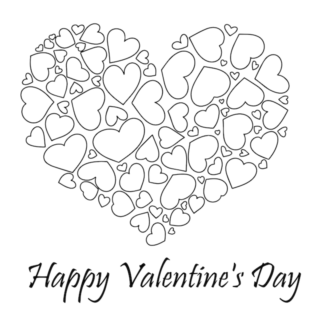 Happy Valentine's Day with hand draw hearts in doodle style. Vector illustration. Hand draw