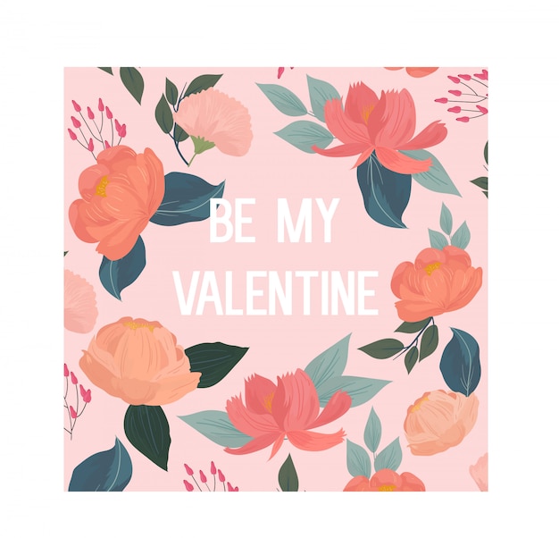 Happy valentine's greeting card with blooming flower