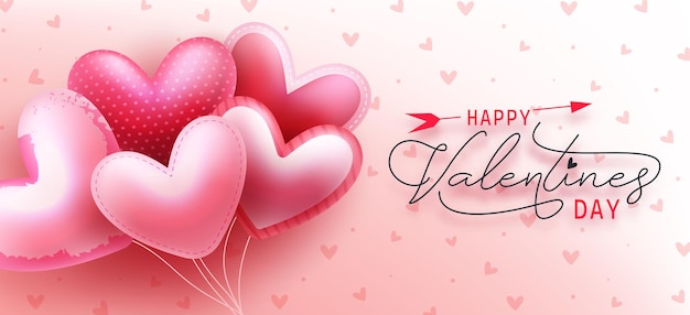 Happy valentine's text vector background design. Valentine's day greeting card with flying heart.