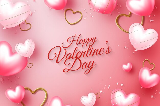 Happy valentine39s day Pink background with balloons vector 3d illustration