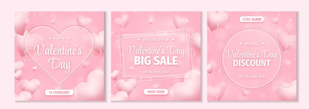 Happy valentines day 2022 with heart set social media banner