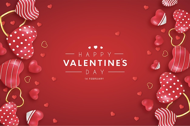 Happy Valentines Day Background with 3D Hearts Composition