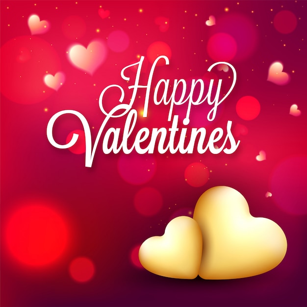 Happy Valentines Day Background with Golden Hearts, Shiny Background.