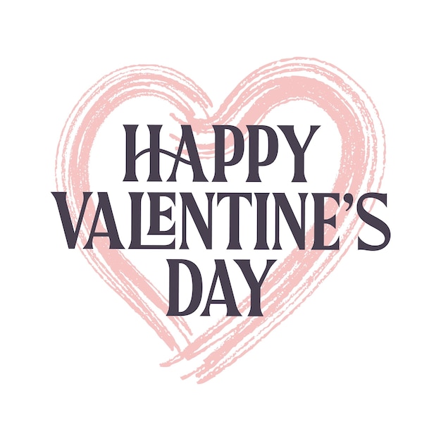 Happy Valentines Day banner Cute and elegant text over a hand drawn brushed heart