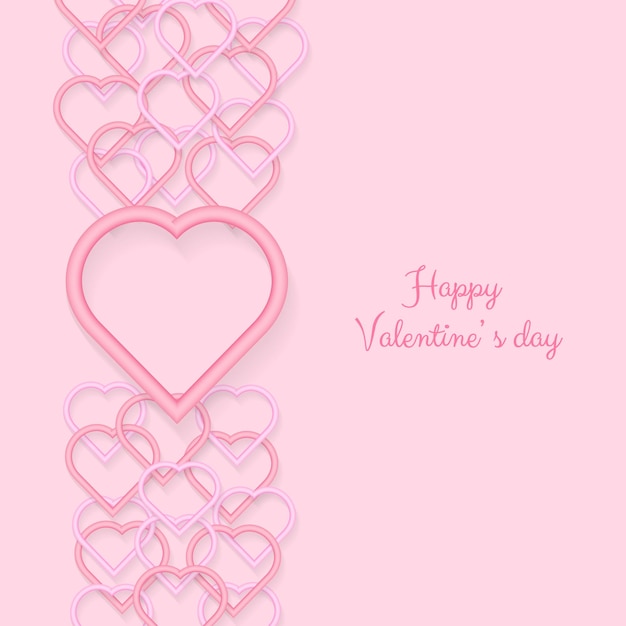 Happy Valentines day banner. Pink gradient hearts from path with lettering. Romantic template. Beautiful greeting card, poster, background, flier. Festive design