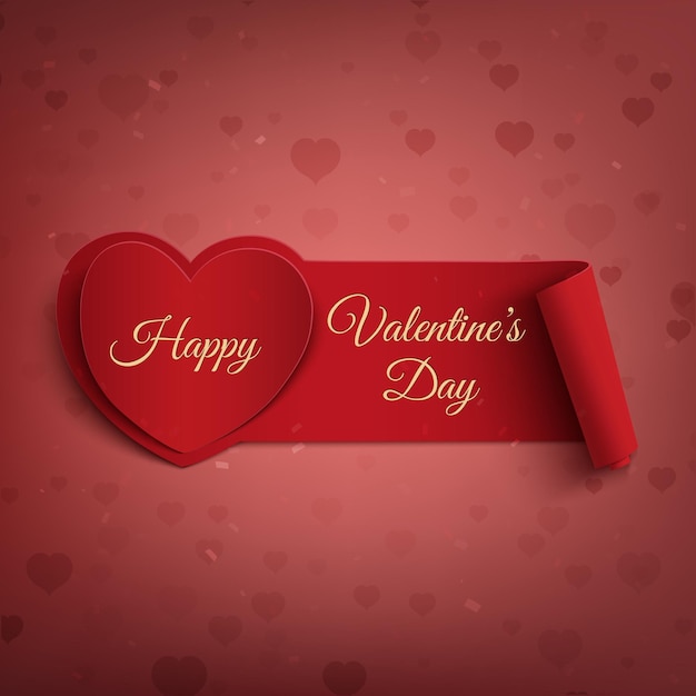 Happy Valentines Day banner on red background with hearts