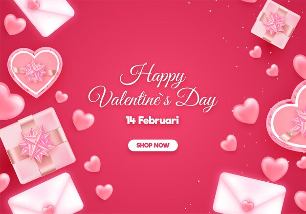 Happy valentines day banner with gift latter love and other