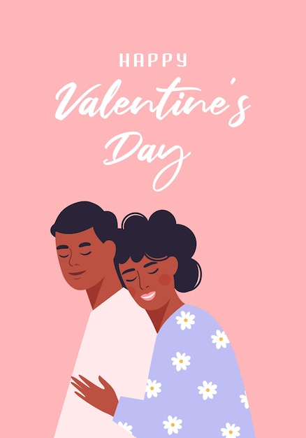 Happy valentines day card Flat vector illustration of happy couple