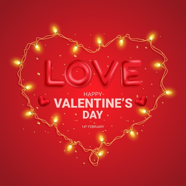 Happy valentines day concept with light bulb and heart shape vector illustration