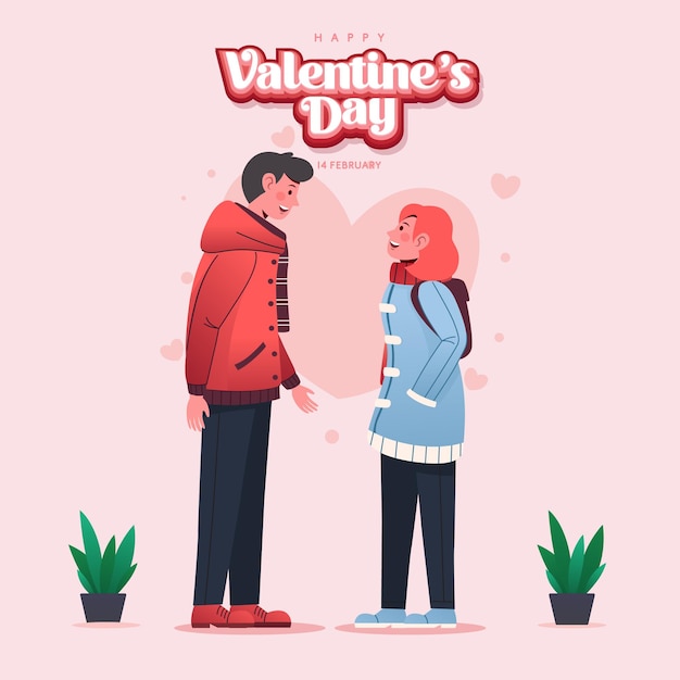 Happy Valentines Day Couple Teen Illustration Vector for book cover wedding invitation card