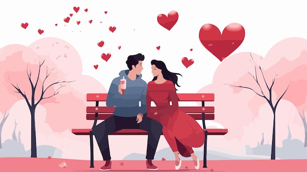 Happy Valentines Day Cute Couple Sitting on Bench