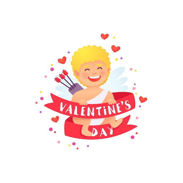 Happy Valentines Day Cute Cupid Emblem label