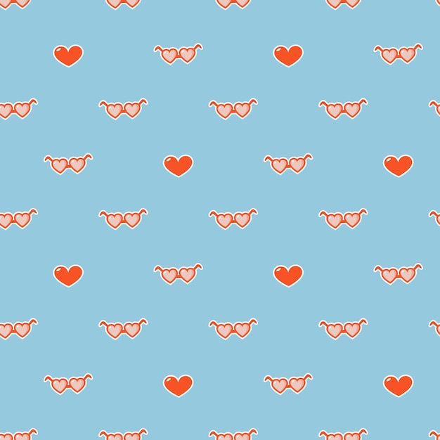 Happy valentines day greeting seamless pattern with heart  shaped glasses on blue background Vector illustration