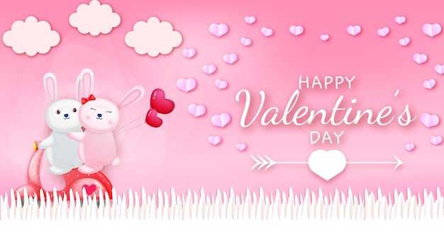 Happy valentines day greeting text with Rabbit couple 