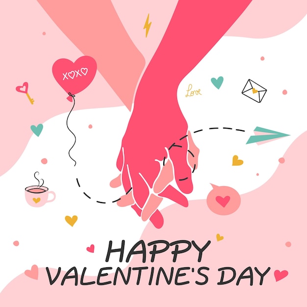 Happy Valentines Day holiday card on a light background love contour hands of lovers