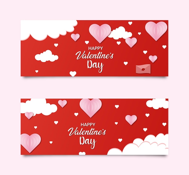 Happy Valentines Day horizontal banners set with hearts