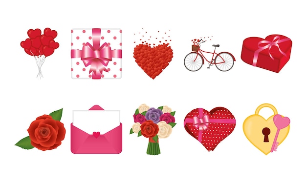 Happy valentines day icon bundle of love passion and romantic theme Vector illustration