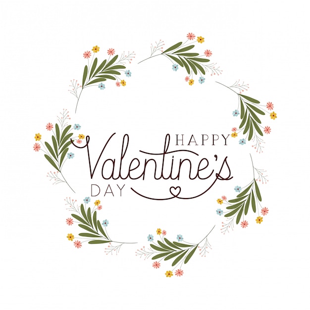 Happy valentines day label with flower crown icons