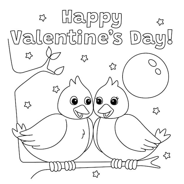 Happy Valentines Day Love Birds Coloring Page