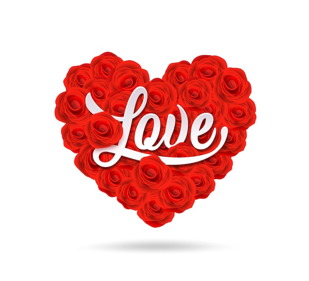 Happy Valentines Day love message design on rose heart shape background vector illustration