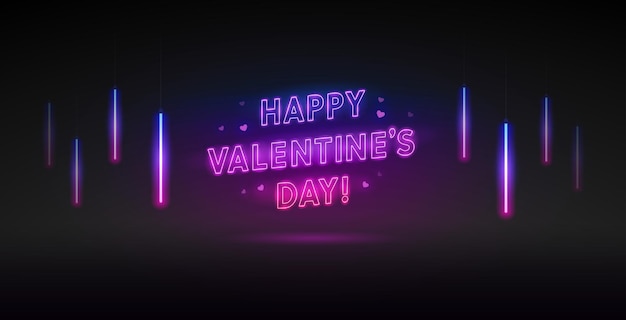 Happy Valentines Day Neon Lettering on Dark