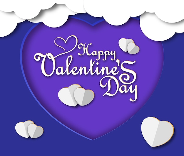 happy valentines day poster. greeting card template. 3d vector paper cut illustration.