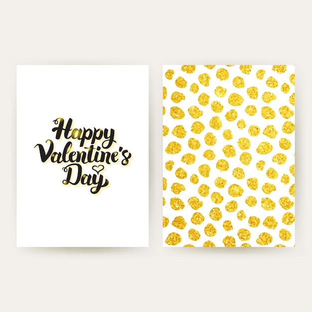 Happy Valentines Day Retro Posters. Vector Illustration of Gold Pattern Design with Handwritten Lettering.