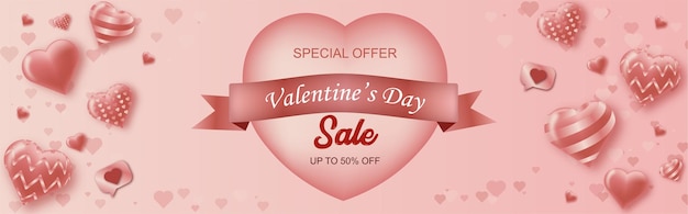 Happy valentines day sale promotionpinkhearts and gift