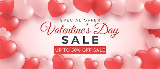 Happy valentines day special offer design template with heart 3d decoration