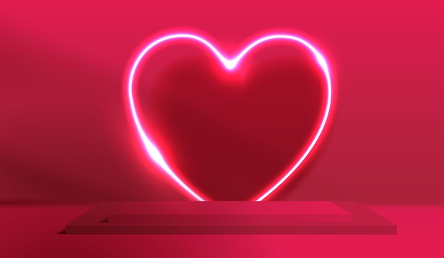 Happy valentines day and stage podium decorated with heart shape lighting pedestal scene