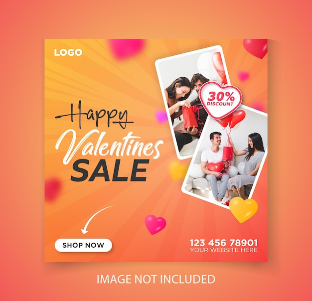 Happy Valentines day store discount promotion banner template for social media and Instagram posts