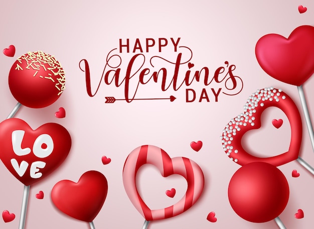 Happy valentines day vector background template Valentines greeting text with candy lollipop