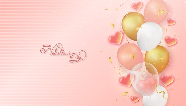 happy valentines day wishes background with hearts and balloons