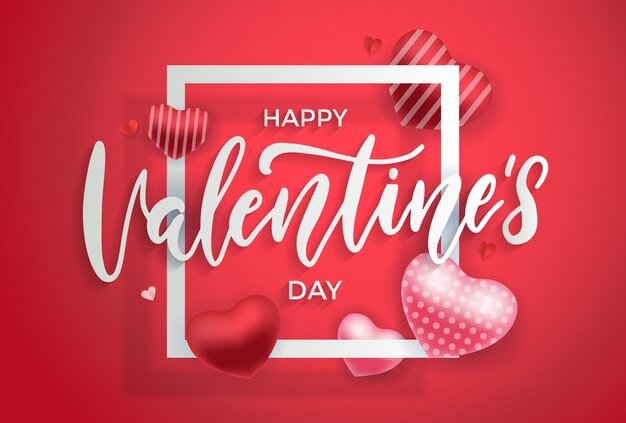 Happy Valentines day with balloons 3d heart. Vector illustration in layered realistic. 