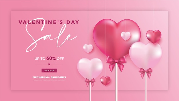 Happy Valentines Day with calligraphy text Horizontal banner for the website Romantic background