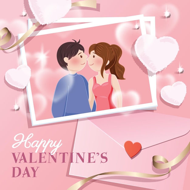 Happy Valentines Day with couple photo and love letter