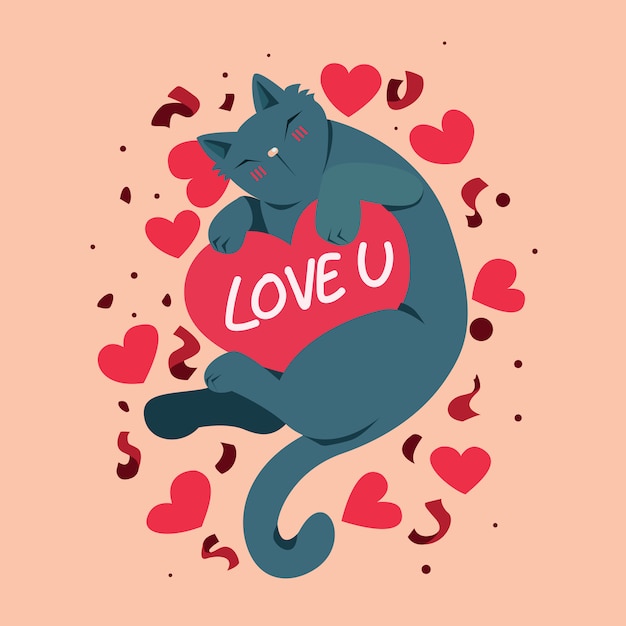 Happy Valentines Day with cute cat and love you