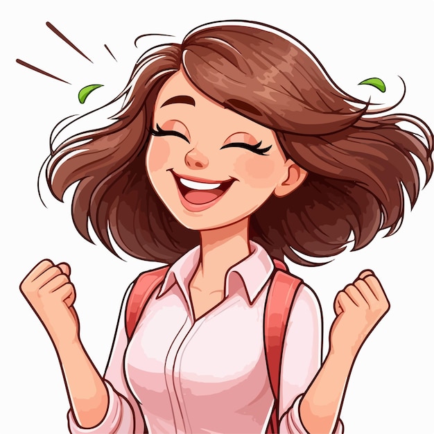 Happy vector vibrant woman cartoon illustration concept of success freedom