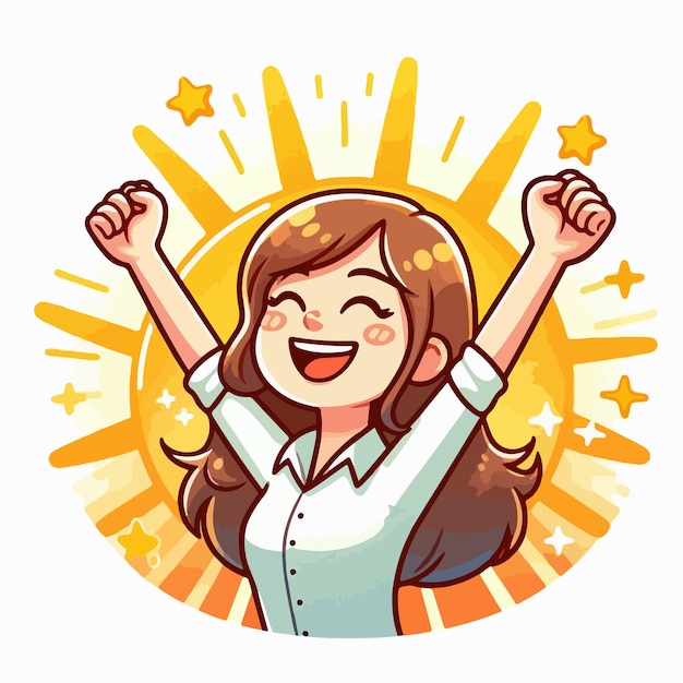 Happy vector vibrant woman cartoon illustration concept of success freedom