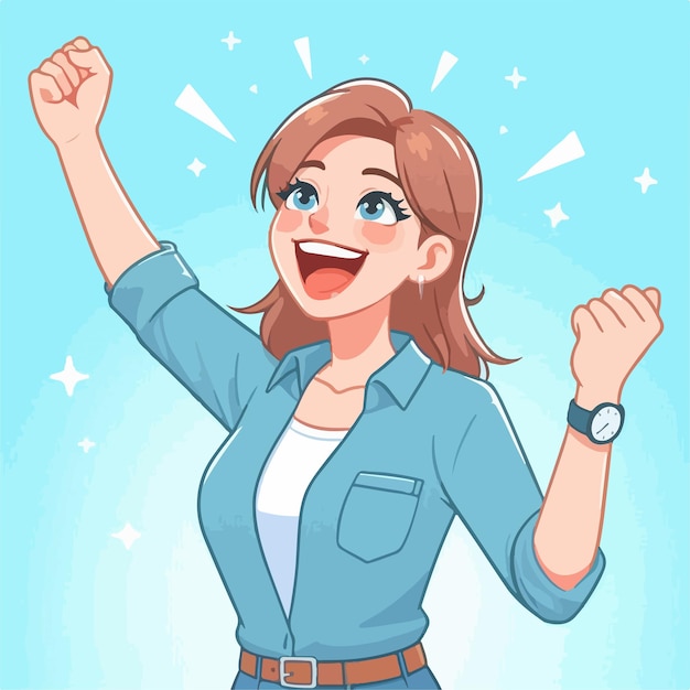 Happy vector vibrant woman cartoon illustration concept of success freedom