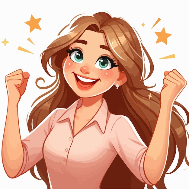 Happy vector vibrant woman cartoon illustration concept of success freedom