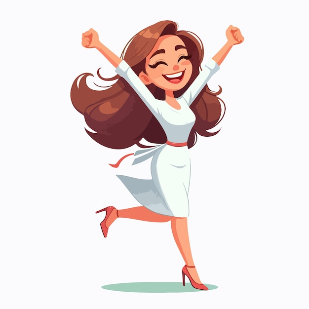 Happy vector vibrant woman cartoon illustration concept of success freedom