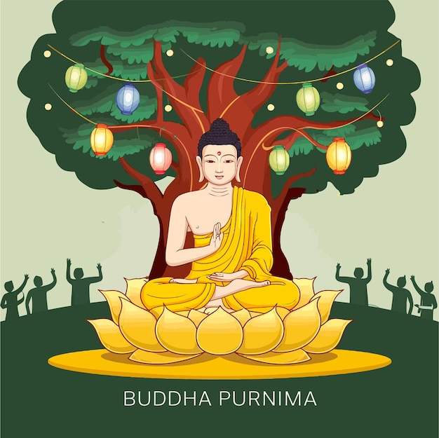 Happy Vesak Day Buddha Purnima wishes greetings with buddha and lotus illustration