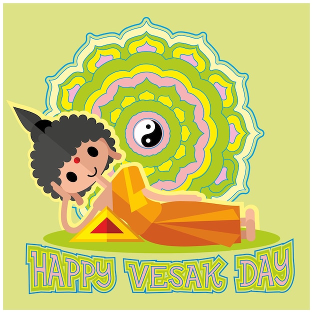 happy vesak day cute buddha flat illustration