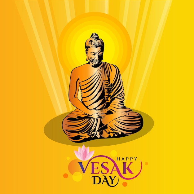 Happy Vesak Day greeting design with lord Buddha illustration